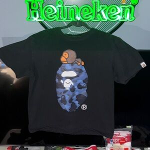 $OLD* on Depop A Bathing Ape Bape Navy Color Camo Milo on Big Ape Head Tee Sz XL